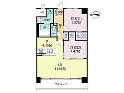 エルグランド博多の杜 2LDKの間取図画像