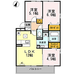 セジュール三代 3LDKの間取図画像