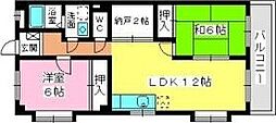 サンヒルズ千早 2LDKの間取図画像
