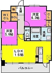 オータムレーベン2 2LDKの間取図画像