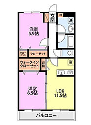 レジデンスヒルイースト河渡 2LDKの間取図画像