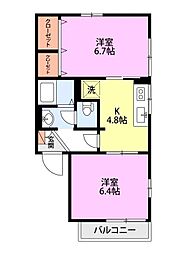 グレイスルミエールB 2Kの間取図画像
