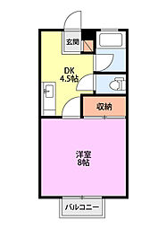 コーポ・プリティ 1Kの間取図画像