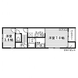 ミルディエス角五郎 2Kの間取図画像