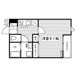 ゼフィール小鹿 1Kの間取図画像