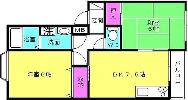 グリーンハイツ 202｜兵庫県高砂市荒井町御旅1丁目(賃貸アパート2DK・2階・45.54㎡)の写真 その2