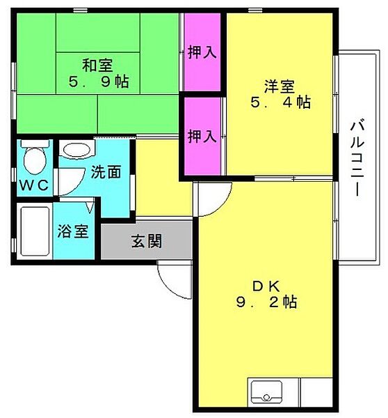 フレグランス宝殿 201｜兵庫県加古川市東神吉町西井ノ口(賃貸アパート2DK・2階・48.25㎡)の写真 その2