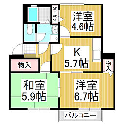 フェリックスシュタットＳ 2階3Kの間取り
