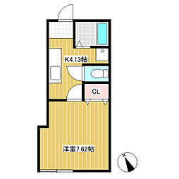 金山ビル 2階1Kの間取り