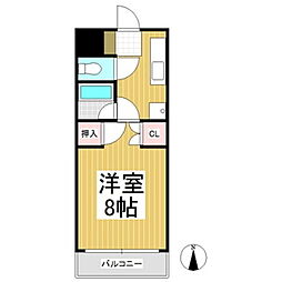 ブルースカイ 1Kの間取図画像