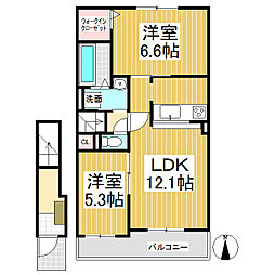クラ・ウェルス 2LDKの間取図画像