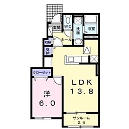 ヴィラ・アイリスB 1LDKの間取図画像