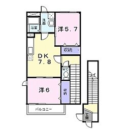 グランシャリオB 2DKの間取図画像