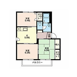 西上田ハイツ1 3Kの間取図画像
