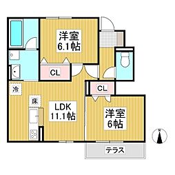 サンコーポラス御所 2LDKの間取図画像
