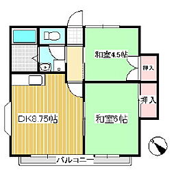 マンション桜井A 2DKの間取図画像