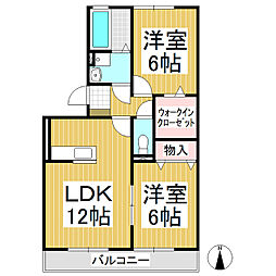 セジュールKANAI 2LDKの間取図画像