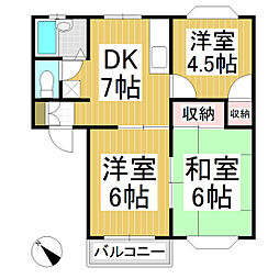 グリーンヒルA棟 3DKの間取図画像