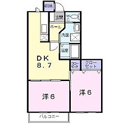ジュエル・エス 2DKの間取図画像