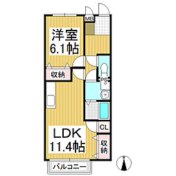 グランヒル上野 1LDKの間取図画像