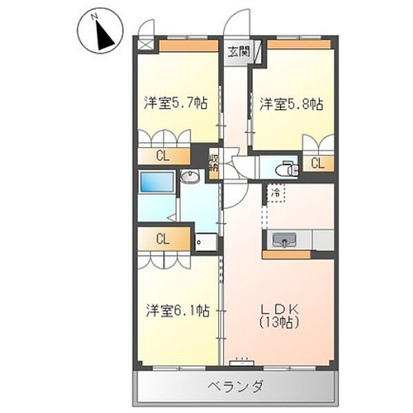 ラルジュ 205｜広島県福山市東川口町4丁目(賃貸アパート3LDK・2階・67.84㎡)の写真 その2