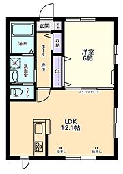 Ｒｉｂｅ　秋桜 1階1LDKの間取り
