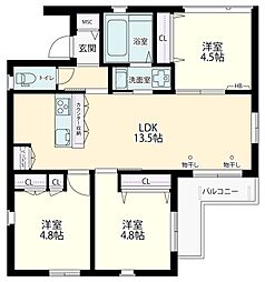 Ｌａ　ｖｉｅ　ｅｓｔ　ｌａ 2階3LDKの間取り