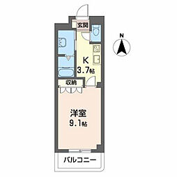 アセント西原 1Kの間取図画像