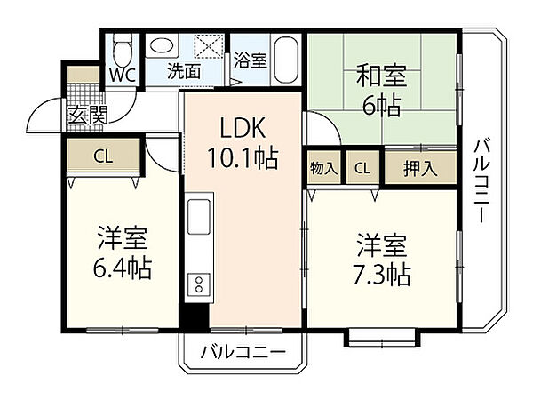 アスロード ｜広島県広島市安佐南区相田6丁目(賃貸マンション3LDK・3階・66.10㎡)の写真 その2