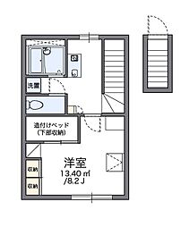 レオパレスヴィラアンソレイユ 2階1Kの間取り
