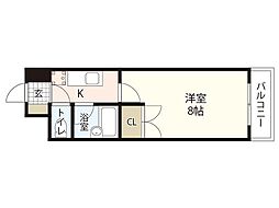 カーナ西田 2階1Kの間取り