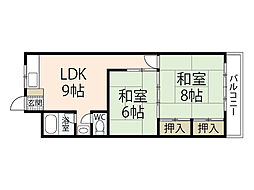 下脇ビル 2LDKの間取図画像