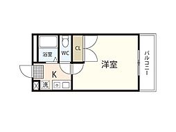レオパレスポラール 1階1Kの間取り