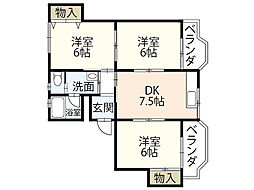 温品ビル 3DKの間取図画像