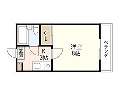サンリバー新宅 4階1Kの間取り