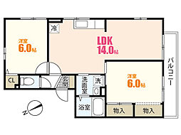 セゾン高取北弐番館 2階3DKの間取り