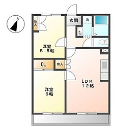 エル・コーポ中山 2階2LDKの間取り