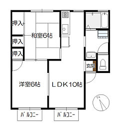 神賀グリーンハイツ　6号棟 1階2LDKの間取り