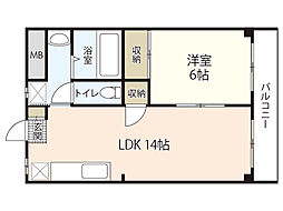 メゾンド山 3階1LDKの間取り