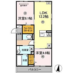 ラ・ココル 3階2LDKの間取り