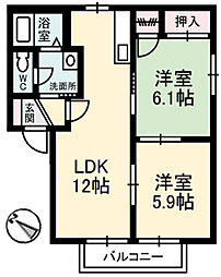 フレグランス中山台　D棟 2階2LDKの間取り