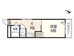 第1パークサイドマンション 2階1Kの間取り