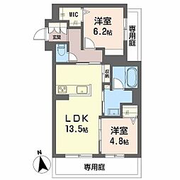 グローブガーデン 1階2LDKの間取り