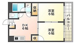 ピープルタウン八幡 2階2DKの間取り