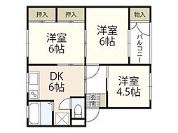 杉山ビル 3階3DKの間取り