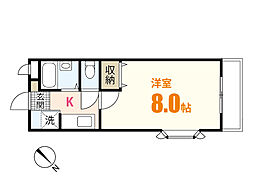 ウイング川内 2階1Kの間取り