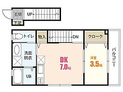 ロイヤルヴィラ緑井B棟 1DKの間取図画像