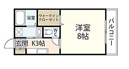 緑荘 1Kの間取図画像