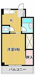 サンライズ鶴江C棟 1Kの間取図画像