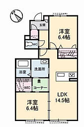 ラ・スリーズガーデンE 2LDKの間取図画像